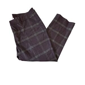 Susan Graver Plaid Trousers XLP Brown Check Stretch‎ Slim Leg Dark Academia Pant